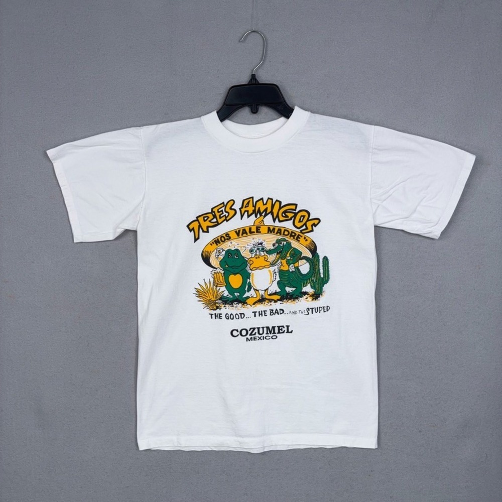Vintage Tres Amigos Shirt Mens Medium White Cozumel Mexico Souvenir Reef